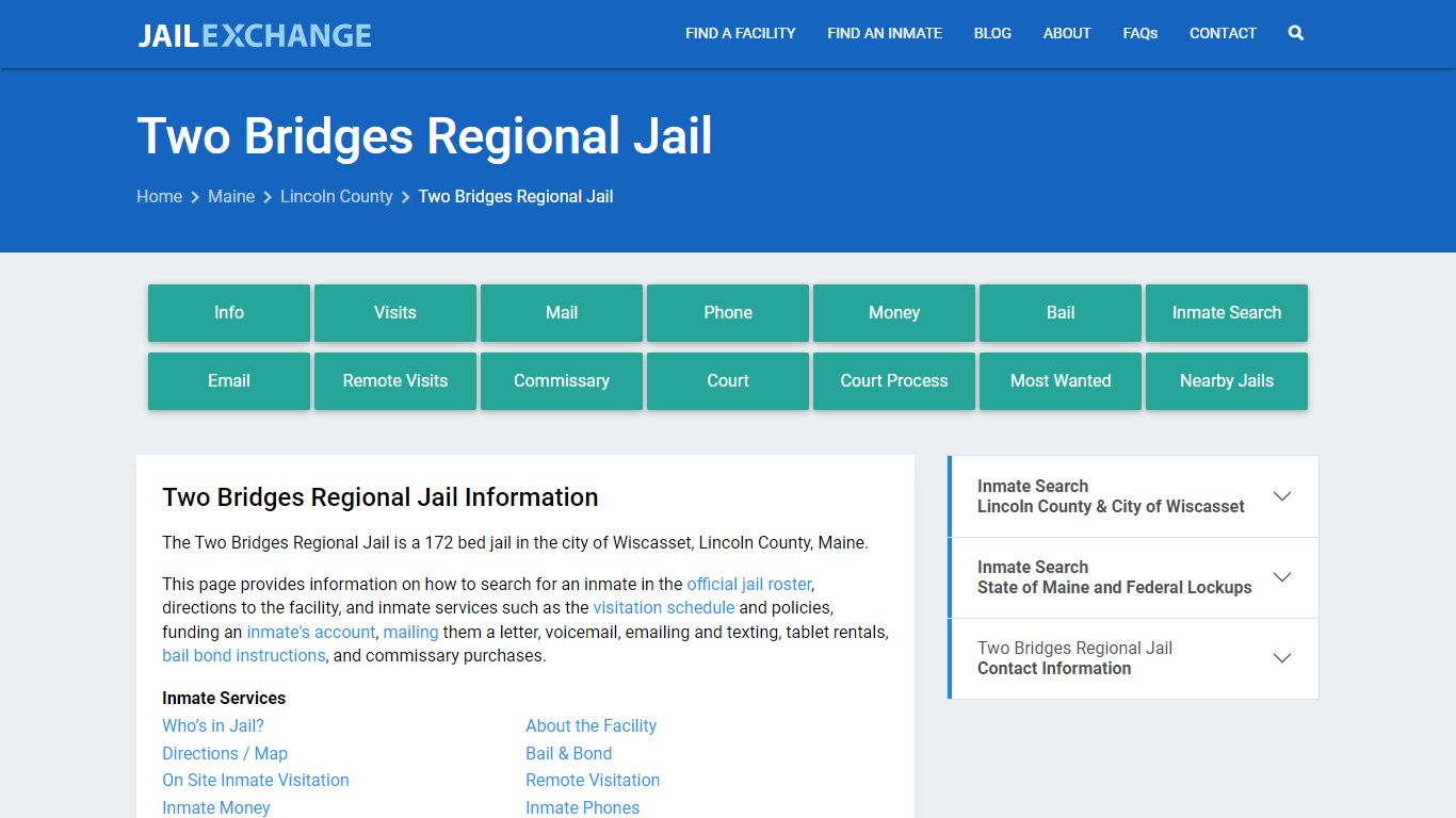 Two Bridges Regional Jail, ME Inmate Search, Information